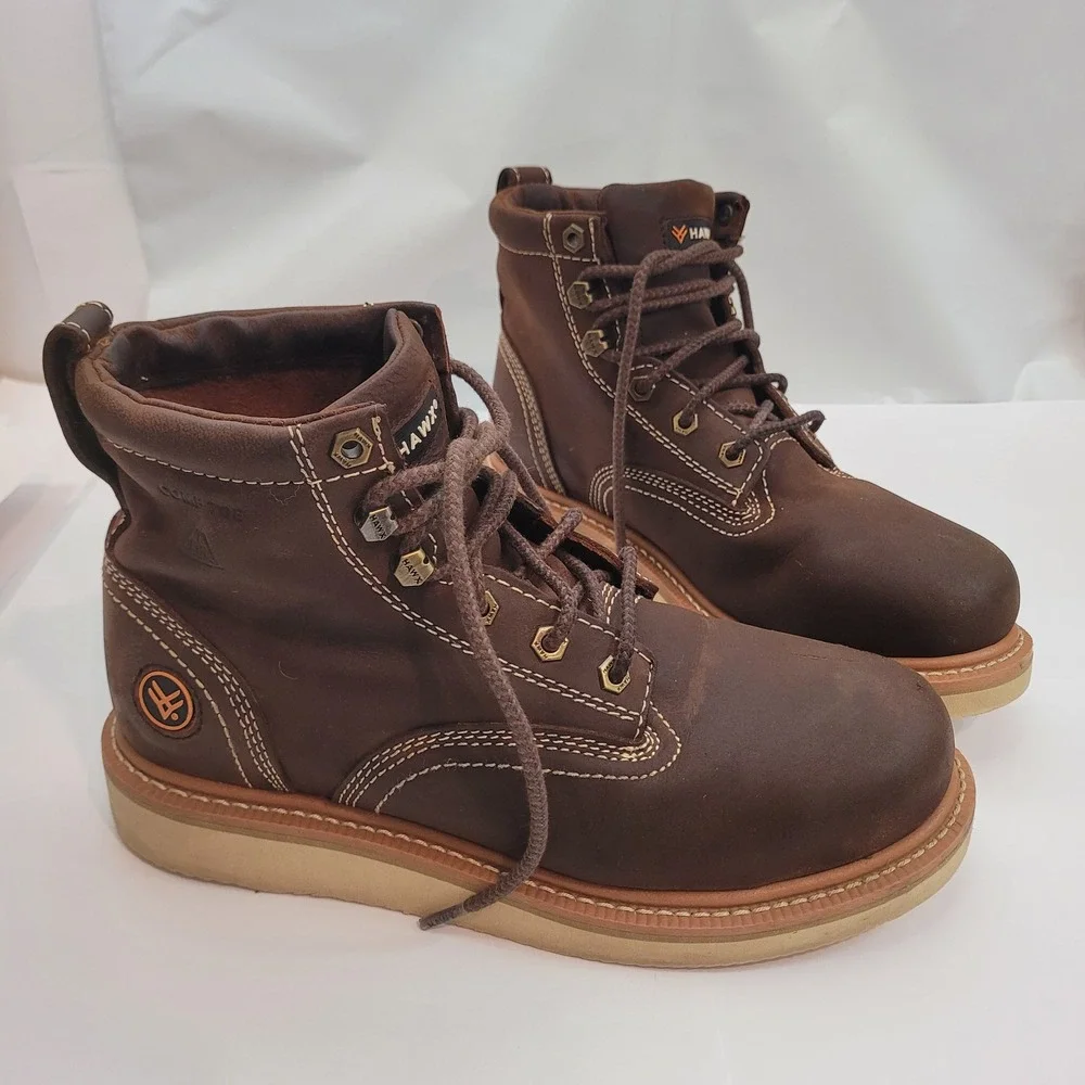 Hawx Work Boots WULP-4 Brown Leather Composite Toe EH PR Wedge Sole Mens 9 M